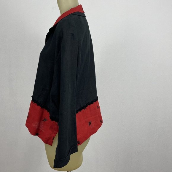 Taylor G. Dallas Texas Blouse top Women's XL 100% Linen red Black Vintage USA - Picture 3 of 5